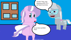 Size: 1280x720 | Tagged: safe, artist:coltfan97, diamond tiara, silver spoon, earth pony, pony, g4, 1000 hours in ms paint, angry, butt, diamond buttiara, plot, upset