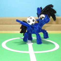 Size: 1495x1494 | Tagged: safe, artist:malte279, oc, oc:xeto, earth pony, pony, chenille, chenille stems, chenille wire, craft, football, irl, photo, pipe cleaner sculpture, pipe cleaners, sculpture, solo, sports