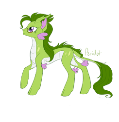 Size: 1447x1479 | Tagged: safe, artist:alicemaple, edit, oc, oc only, oc:peridot (alicemaple), dracony, hybrid, cloven hooves, cropped, female, glasses, horns, interspecies offspring, mare, offspring, parent:rarity, parent:spike, parents:sparity, simple background, transparent background