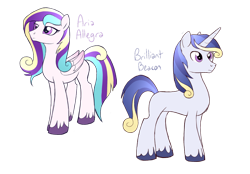 Size: 1751x1221 | Tagged: safe, artist:alicemaple, edit, oc, oc only, oc:aria allegra, oc:brilliant beacon, pegasus, pony, unicorn, brother and sister, cropped, duo, female, male, mare, offspring, parent:princess cadance, parent:shining armor, parents:shiningcadance, siblings, simple background, stallion, transparent background, unshorn fetlocks