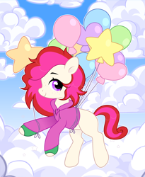 Size: 3300x4032 | Tagged: safe, artist:vi45, oc, earth pony, pony, balloon, clothes, female, hoodie, mare, solo