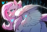 Size: 2048x1431 | Tagged: safe, artist:swaybat, fluttershy, butterfly, pegasus, pony, butt, chest fluff, cute, ear fluff, female, fluffy, mare, plot, shyabetes, solo, spread wings, wings