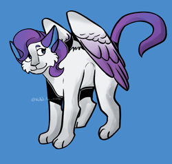 Size: 1044x992 | Tagged: safe, artist:koteltomaslo, rarity, cat, g4, blue background, catified, female, raricat, simple background, solo, species swap, winged cat