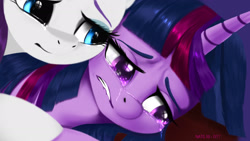 Size: 1920x1080 | Tagged: safe, artist:darksly, rarity, twilight sparkle, alicorn, pony, g4, atg 2022, crying, duo, female, gritted teeth, hopeless, mare, newbie artist training grounds, sad, teeth, twilight sparkle (alicorn)