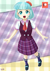 Size: 848x1200 | Tagged: safe, artist:uotapo, coco pommel, human, equestria girls, clothes, cocobetes, crystal prep academy uniform, cute, equestria girls-ified, female, happy, open mouth, open smile, school uniform, smiling, solo