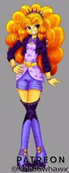 Size: 1662x4096 | Tagged: safe, artist:shadowhawx, adagio dazzle, human, equestria girls, equestria girls specials, g4, my little pony equestria girls: better together, my little pony equestria girls: sunset's backstage pass, adoragio, boots, clothes, cute, female, gray background, grin, hand on hip, shoes, simple background, smiling, socks, solo, thigh boots, thigh highs