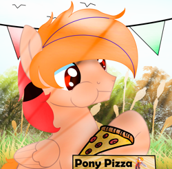 Size: 4148x4080 | Tagged: safe, artist:fededash, oc, oc only, oc:fededash, oc:oaky, pegasus, pizza pony, pony, absurd resolution, crepuscular rays, eating, food, glasses, meat, pegasus oc, pepperoni, pepperoni pizza, pizza, pizza box, tree