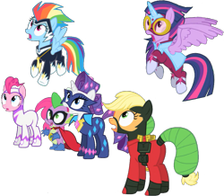 Size: 999x873 | Tagged: safe, edit, edited screencap, editor:pascalmulokozi2, screencap, applejack, fili-second, mistress marevelous, pinkie pie, radiance, rainbow dash, rarity, spike, twilight sparkle, zapp, alicorn, dragon, earth pony, pegasus, pony, unicorn, g4, power ponies (episode), background removed, humdrum costume, masked matter-horn costume, power ponies, shocked, shocked expression, simple background, surprised, surprised face, transparent background, twilight sparkle (alicorn)