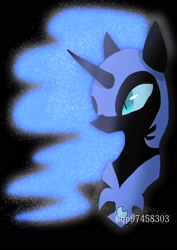 Size: 1240x1754 | Tagged: safe, artist:qp97458303, nightmare moon, alicorn, pony, g4, black background, bust, female, horn, mare, portrait, simple background, solo