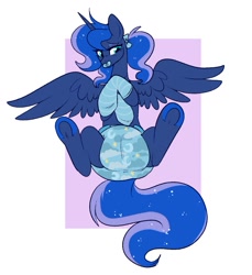 Size: 909x993 | Tagged: safe, artist:lavenderkatze, princess luna, alicorn, pony, g4, abdl, clothes, diaper, diaper fetish, fetish, non-baby in diaper, pacifier, poofy diaper, simple background, socks, solo