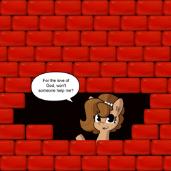 Size: 2250x2250 | Tagged: safe, alternate version, artist:tjpones, oc, oc:brownie bun, earth pony, pony, brick wall, commission, earth pony oc, funny, high res, immurement, meme, the cask of amontillado