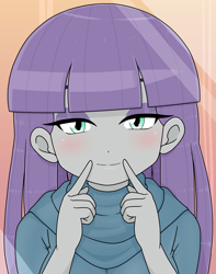 Size: 1624x2063 | Tagged: safe, artist:batipin, maud pie, human, equestria girls, g4, anime reference, female, looking at you, open mouth, open smile, smiling, solo, when she smiles