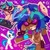 Size: 1080x1080 | Tagged: dead source, safe, artist:fuzzy_sherb, dj pon-3, vinyl scratch, human, pony, unicorn, g4, clothes, dab, dark skin, devil horn (gesture), eared humanization, horn, human ponidox, humanized, purple background, raised hoof, self paradox, self ponidox, simple background, spiked wristband, stars, wristband