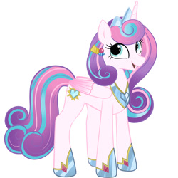 Size: 2000x2000 | Tagged: safe, artist:tikapony, princess flurry heart, alicorn, pony, g4, the last problem, spoiler:comic, crown, crystal empire, female, high res, jewelry, mare, older, older flurry heart, open mouth, regalia, simple background, smiling, solo, white background
