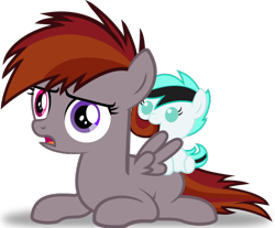 Size: 550x456 | Tagged: safe, artist:beavernator, edit, editor:fauli1221, vector edit, oc, oc only, oc:funny jo, oc:light jet, pegasus, pony, .svg available, baby, cute, duo, eating, female, filly, foal, heterochromia, lying down, nom, on back, open mouth, pegasus oc, ponytail, prone, recolor, simple background, spread wings, svg, tail, time paradox, transparent background, unamused, vector, wat, wings, younger