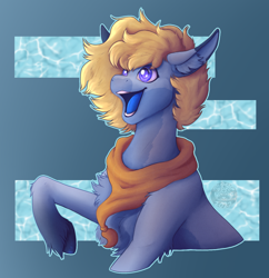 Size: 1412x1456 | Tagged: safe, artist:sursiq, oc, oc only, original species, pony, shark, shark pony, accessory, blonde, blonde hair, clothes, open mouth, pony oc, scarf, shading, solo