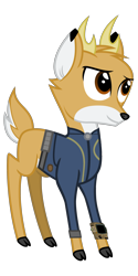 Size: 1600x3200 | Tagged: safe, artist:cheezedoodle96, artist:php170, edit, editor:ponygamer2020, bramble, deer, fallout equestria, g4, idw, spoiler:comic, spoiler:comic27, spoiler:comic28, clothes, fallout, idw showified, jumpsuit, pipboy, show accurate, simple background, solo, the root of the problem, transparent background, vault suit, vector