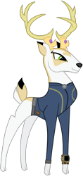 Size: 2640x5600 | Tagged: safe, artist:cheezedoodle96, artist:php170, edit, editor:ponygamer2020, idw, king aspen, deer, fallout equestria, g4, spoiler:comic, spoiler:comic27, spoiler:comic28, clothes, fallout, horn, horn ring, idw showified, jumpsuit, male, pipboy, ring, show accurate, simple background, solo, stag, the root of the problem, transparent background, vault suit, vector