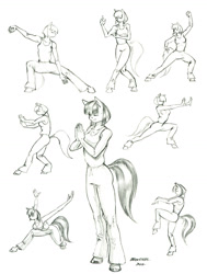 Size: 1100x1457 | Tagged: safe, artist:baron engel, coco pommel, earth pony, anthro, unguligrade anthro, eyes closed, female, mare, pencil drawing, story included, traditional art