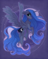 Size: 1260x1540 | Tagged: safe, artist:vird-gi, princess luna, alicorn, pony, butt, chest fluff, ethereal mane, female, floppy ears, flying, looking at you, looking back, looking back at you, mare, open mouth, plot, solo, spread wings, starry mane, starry tail, tail, underhoof, unshorn fetlocks, wings