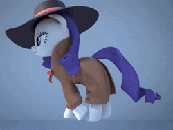 Size: 500x375 | Tagged: safe, artist:spreadwing454, rarity, pony, unicorn, g4, 3d, animated, blender, detective rarity, fedora, female, gif, hat, mare, solo, walking