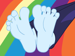 Size: 1516x1140 | Tagged: safe, artist:rainbowdashmlpeqg, rainbow dash, human, equestria girls, g4, clothes, feet, fetish, foot fetish, foot focus, legs, pictures of legs, rainbow background, soles, spread toes, toes, wiggling toes