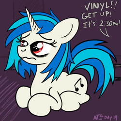 Size: 2000x2000 | Tagged: safe, artist:dafiltafish, dj pon-3, vinyl scratch, pony, unicorn, g4, atg 2022, depressed, high res, implied octavia melody, newbie artist training grounds, solo, tired, tired eyes, wavy mouth, wrong eye color