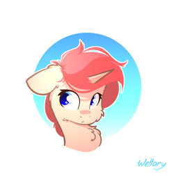 Size: 1000x1000 | Tagged: safe, artist:wellory, oc, oc only, oc:redly, pony, unicorn, bust, cute, female, signature, simple background, solo, white background