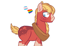 Size: 956x617 | Tagged: safe, artist:thatonefluffs, big macintosh, earth pony, pony, g4, blushing, freckles, gay pride, male, pride, pride flag, redesign, simple background, solo, trans male, transgender, transgender pride flag, transparent background