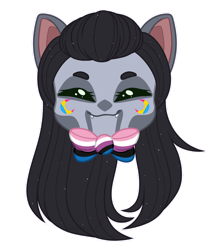 Size: 1024x1171 | Tagged: safe, artist:purplegrim40, oc, oc only, cat, cat pony, original species, pony, bowtie, commission, eyes closed, female, mare, pansexual pride flag, pride, pride flag, pride month, simple background, smiling, solo, transparent background, ych result