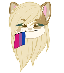 Size: 1024x1171 | Tagged: safe, artist:purplegrim40, oc, oc only, cat, cat pony, original species, pony, bisexual pride flag, commission, ear fluff, eyelashes, eyes closed, female, mare, pride, pride flag, simple background, solo, transparent background, ych result