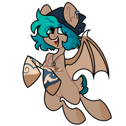 Size: 1600x1600 | Tagged: safe, artist:dilfistic, oc, oc only, bat pony, pegasus, pony, bat pony oc, beanie, ear piercing, earring, eye clipping through hair, hat, jewelry, male, necklace, piercing, simple background, smiling, solo, stallion, tattoo, transparent background