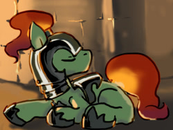 Size: 1152x864 | Tagged: safe, artist:garaganzya, oc, oc:castle heat, guard, helmet, sleeping, solo