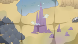 Size: 1366x768 | Tagged: safe, screencap, fish, g5, lost in translation (episode), my little pony: tell your tale, spoiler:g5, spoiler:my little pony: tell your tale, spoiler:tyts01e19, cloud, forest, lake, map, map of equestria, mountain, no pony, offscreen character, tree, water