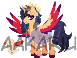 Size: 2000x1500 | Tagged: safe, artist:aakariu, oc, oc only, alicorn, pony, adoptable, adoptable open, alicorn oc, auction, auction open, colored wings, eyebrow slit, eyebrows, eyeshadow, horn, makeup, multicolored wings, obtrusive watermark, paypal, simple background, solo, spread wings, watermark, white background, wings