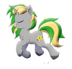 Size: 700x664 | Tagged: safe, artist:avui, oc, oc only, oc:emerald star, pony, unicorn, g4, animated, blinking, cute, eyes closed, featured image, gif, grin, horn, ocbetes, signature, simple background, smiling, solo, transparent background, trotting, unicorn oc, unshorn fetlocks, walking