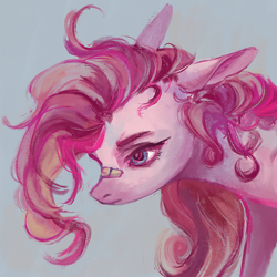 Size: 1000x1000 | Tagged: safe, artist:weird--fish, pinkie pie, earth pony, pony, g4, bandaid, bandaid on nose, bust, portrait, solo