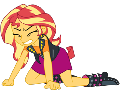 Size: 2100x1598 | Tagged: safe, artist:gmaplay, sunset shimmer, human, equestria girls, equestria girls specials, g4, my little pony equestria girls: better together, my little pony equestria girls: forgotten friendship, clothes, female, humans doing horse things, shoes, simple background, solo, tired, transparent background, vest