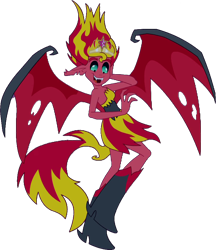 Size: 740x856 | Tagged: safe, artist:pascalmulokozi2, edit, edited screencap, screencap, sunset shimmer, demon, human, equestria girls, equestria girls (movie), background removed, bare shoulders, big crown thingy, big crown thingy 2.0, demon wings, element of magic, female, hand on face, jewelry, open mouth, open smile, regalia, simple background, sleeveless, smiling, solo, strapless, sunset satan, transparent background, wings