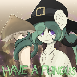 Size: 3999x3999 | Tagged: safe, artist:czu, oc, oc only, oc:coven, earth pony, pony, chest fluff, ear fluff, eye clipping through hair, hat, high res, lidded eyes, looking at you, mushroom, prehensile mane, witch hat