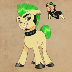 Size: 2048x2048 | Tagged: safe, artist:haruh_ink, earth pony, human, pony, choker, collar, duncan, ear piercing, earring, high res, jewelry, looking at you, piercing, ponified, solo, spiked choker, total drama, total drama island