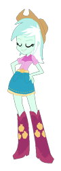 Size: 244x681 | Tagged: safe, artist:mariairini, lyra heartstrings, human, equestria girls, g4, applejack's shirt, belt, boots, clothes, clothes swap, cowboy boots, cowboy hat, cowgirl, cowgirl outfit, denim, denim skirt, hat, high heel boots, shirt, shoes, simple background, skirt, solo, southern, stetson, transparent background, western
