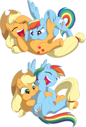 Size: 573x853 | Tagged: safe, artist:chaoskomori, artist:fehlung, derpibooru exclusive, edit, editor:fauli1221, vector edit, applejack, rainbow dash, earth pony, pegasus, pony, g4, .svg available, backwards cutie mark, cute, dashabetes, eyes closed, female, hoof tickling, jackabetes, laughing, lesbian, lying down, on back, open mouth, puffy cheeks, raspberry, ship:appledash, shipping, simple background, smiling, spread wings, svg, tickle fight, tickling, tongue out, transparent background, tummy buzz, vector, wing hands, wings