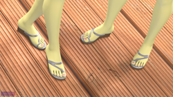 Size: 3840x2160 | Tagged: safe, alternate version, artist:antonsfms, fluttershy, pegasus, anthro, plantigrade anthro, g4, 3d, adorasexy, clothes, commission, commissioner:hunterz263, cute, feet, fetish, fit, flip-flops, foot fetish, foot focus, high res, nail polish, outdoors, posing for photo, sandals, sexy, shoes, slender, source filmmaker, stupid sexy fluttershy, swimming pool, swimsuit, thin, toenail polish, toenails, toes, tree, water, wings