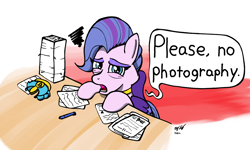 Size: 1500x900 | Tagged: safe, artist:ebbysharp, queen haven, pegasus, pony, g5, atg 2022, crown, dialogue, exhausted, female, jewelry, mare, newbie artist training grounds, paper, paperwork, pen, regalia, solo, speech bubble, tired, wings