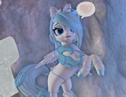 Size: 2771x2119 | Tagged: safe, oc, oc:musicora melody, pegasus, pony, open pony, 3d, bikini, clothes, collar, high res, ice, jewelry, necklace, open mouth, ribbon, second life, solo, speech bubble, standing on two hooves, swimsuit, tongue out, unshorn fetlocks