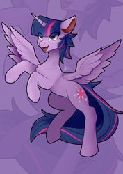 Size: 2480x3508 | Tagged: safe, artist:zpdea, twilight sparkle, alicorn, pony, eye clipping through hair, female, mare, open mouth, open smile, smiling, solo, spread wings, twilight sparkle (alicorn), wings, zoom layer