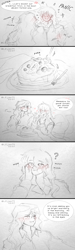 Size: 1200x4002 | Tagged: safe, artist:lzjian79, sci-twi, sunset shimmer, twilight sparkle, human, comic:missing her, equestria girls, g4, bed, blanket, blushing, comic, duo, duo female, eating, eyes closed, female, food, fork, glasses, lesbian, open mouth, open smile, pancakes, ship:sci-twishimmer, ship:sunsetsparkle, shipping, smiling, speech bubble, traditional art