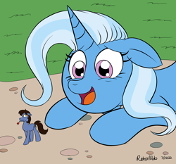 Size: 3216x3000 | Tagged: safe, artist:microjayva, trixie, oc, pony, unicorn, g4, canon x oc, floppy ears, flower, happy, heart, high res, micro, mouth hold, rose, smiling