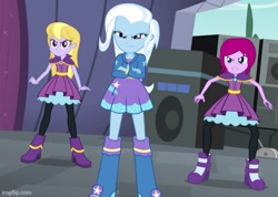 Size: 548x391 | Tagged: safe, screencap, fuchsia blush, lavender lace, trixie, human, equestria girls, g4, my little pony equestria girls: rainbow rocks, cropped, trixie and the illusions